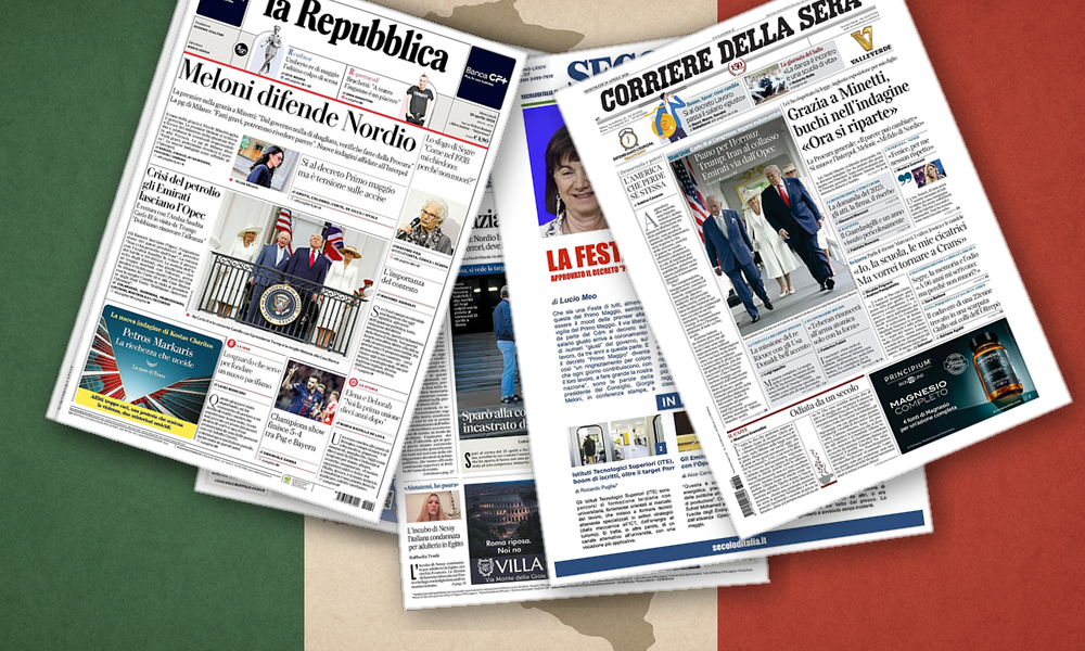Collage delle prime pagine analizzate: Minetti, salario “giusto” e petrolio: i giornali si dividono