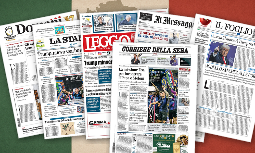 Collage delle prime pagine analizzate: Trump domina, lItalia cerca un equilibrio