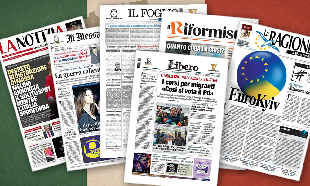 Collage delle prime pagine analizzate: Flotilla, Pil in frenata e ombre caraibiche