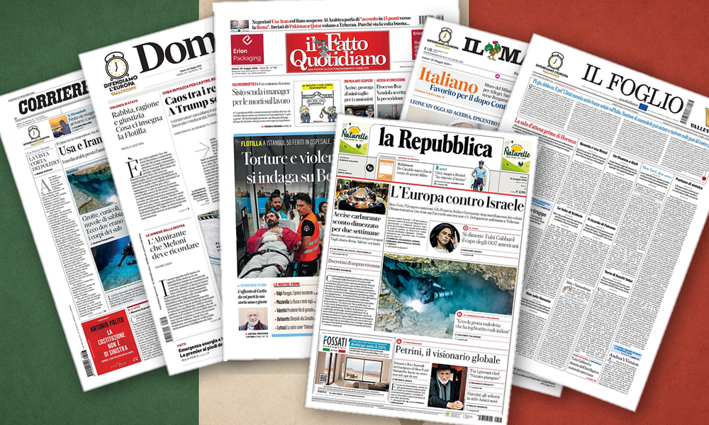 Collage delle prime pagine analizzate: Pace incerta, sanzioni e benzina: fronti divisi