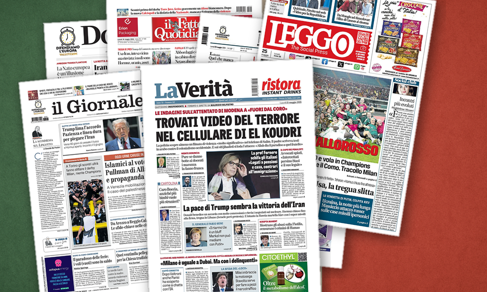 Collage delle prime pagine analizzate: Accordi in bilico, missili su Kiev, urne in calo