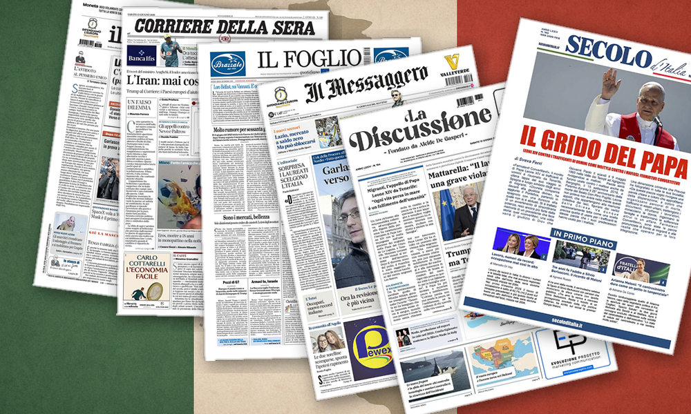 Collage delle prime pagine analizzate: Pace incerta, giustizia contesa e identità in bilico