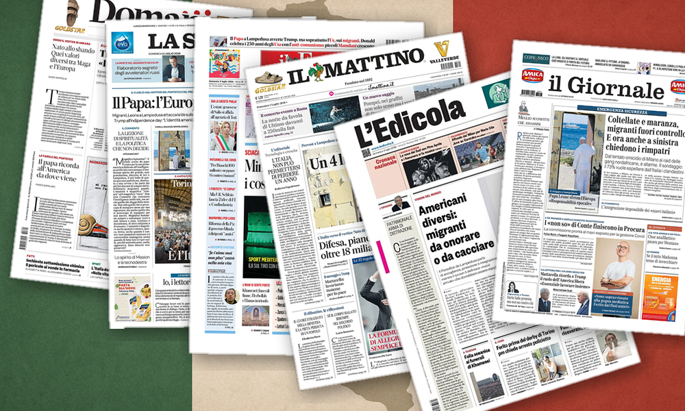 Collage delle prime pagine analizzate: Lampedusa, sicurezza e America dividono le prime pagine