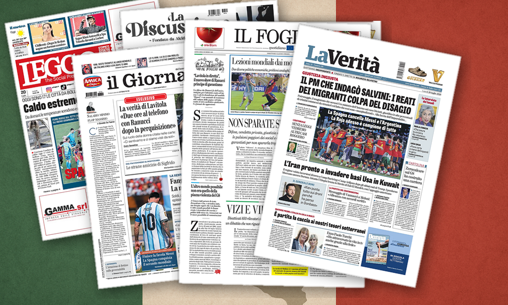 Collage delle prime pagine analizzate: Sicurezza, legittima difesa e venti di guerra