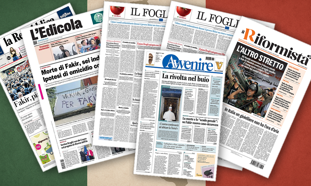 Collage delle prime pagine analizzate: Sicurezza, giustizia e guerra: lItalia si divide