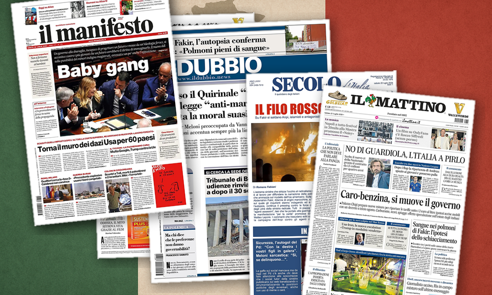 Collage delle prime pagine analizzate: Prezzi, sicurezza e guerra: l’Italia divisa
