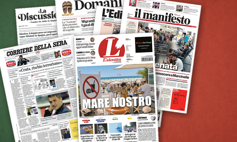 Collage delle prime pagine analizzate: Schengen, Marcinelle e strade: l’Italia a confronto