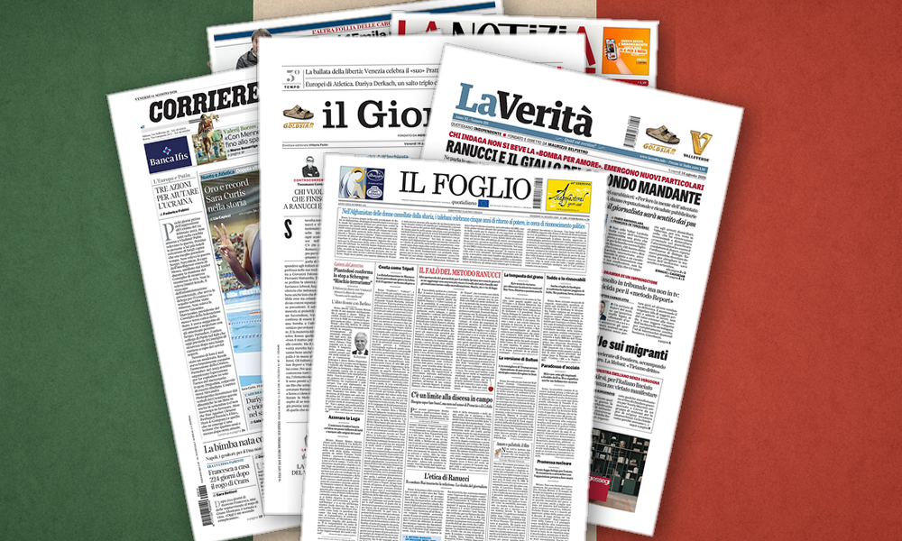 Collage delle prime pagine analizzate: Sicurezza, scandali e bollette: l’Italia divisa