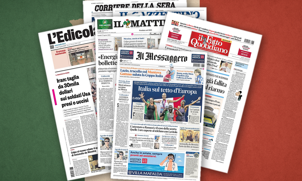 Collage delle prime pagine analizzate: Droni, caldo e polemiche: l’Italia a specchio