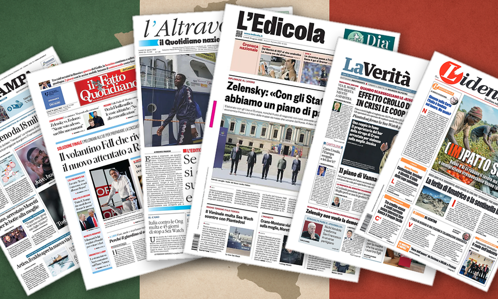 Collage delle prime pagine analizzate: Carburanti, Ong e Ucraina: le scelte in vetrina