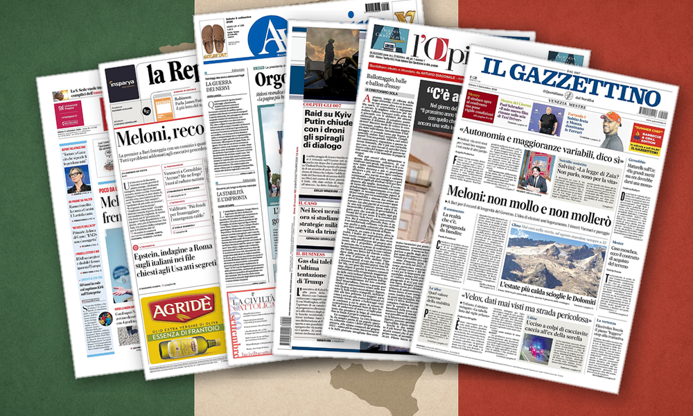 Collage delle prime pagine analizzate: Stabilità contro realtà: le prime pagine divise