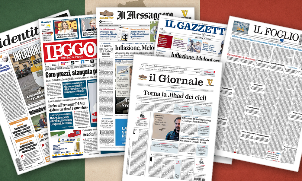 Collage delle prime pagine analizzate: Incubi nei cieli e prezzi in salita