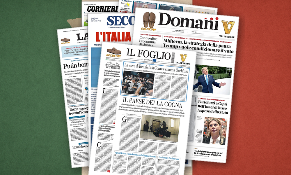 Collage delle prime pagine analizzate: Guerra, centro politico ed economia in bilico
