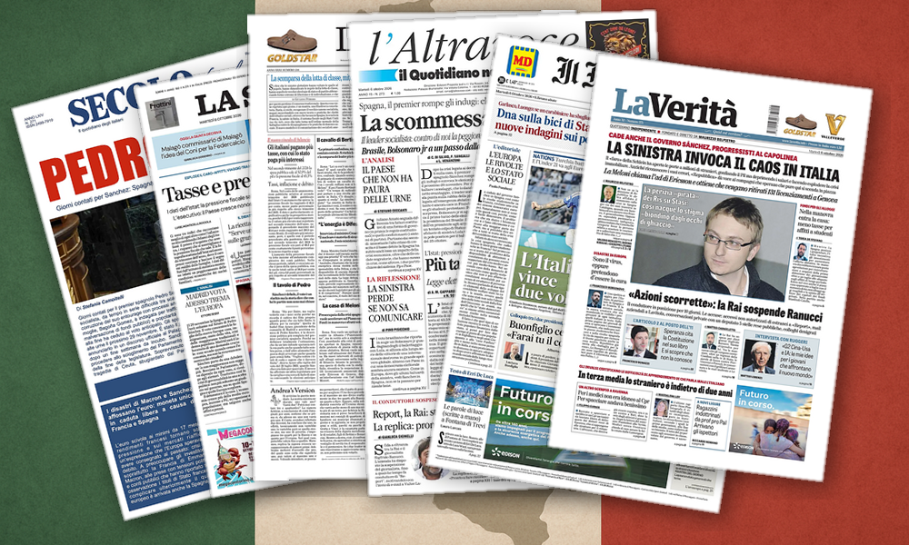 Collage delle prime pagine analizzate: Casa, tasse e urne: fratture in prima pagina