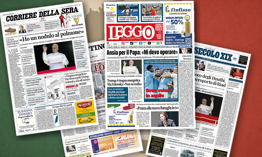 Collage delle prime pagine analizzate: Leone, tregua fantasma e partiti in apnea
