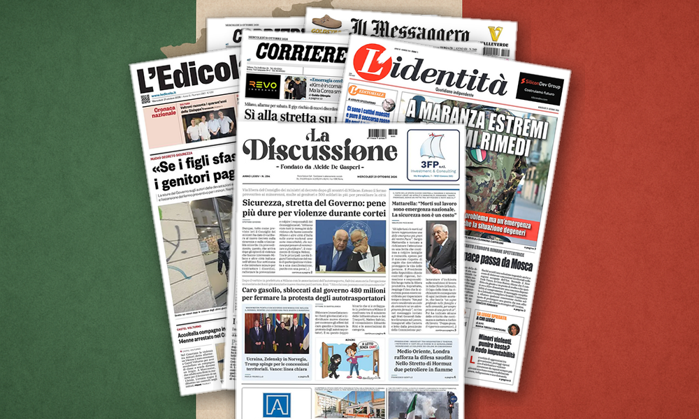 Collage delle prime pagine analizzate: Sicurezza in prima pagina, ma il Colle frena