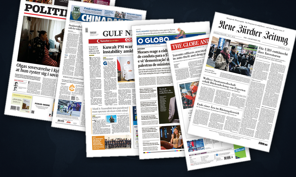 Collage delle prime pagine analizzate: Immigrazione, etica e mercati scuotono le Americhe