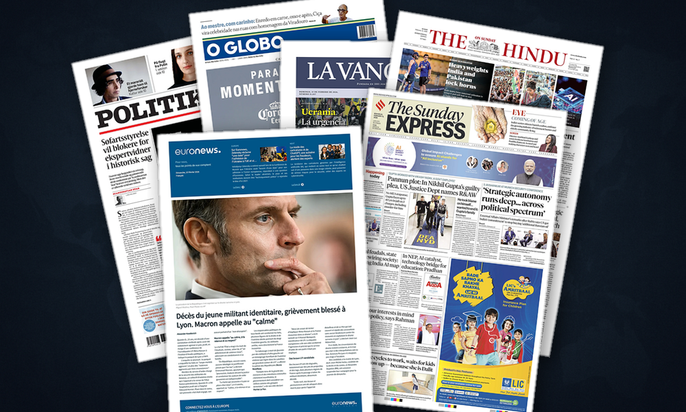 Collage delle prime pagine analizzate: Oro brasiliano e tensioni istituzionali