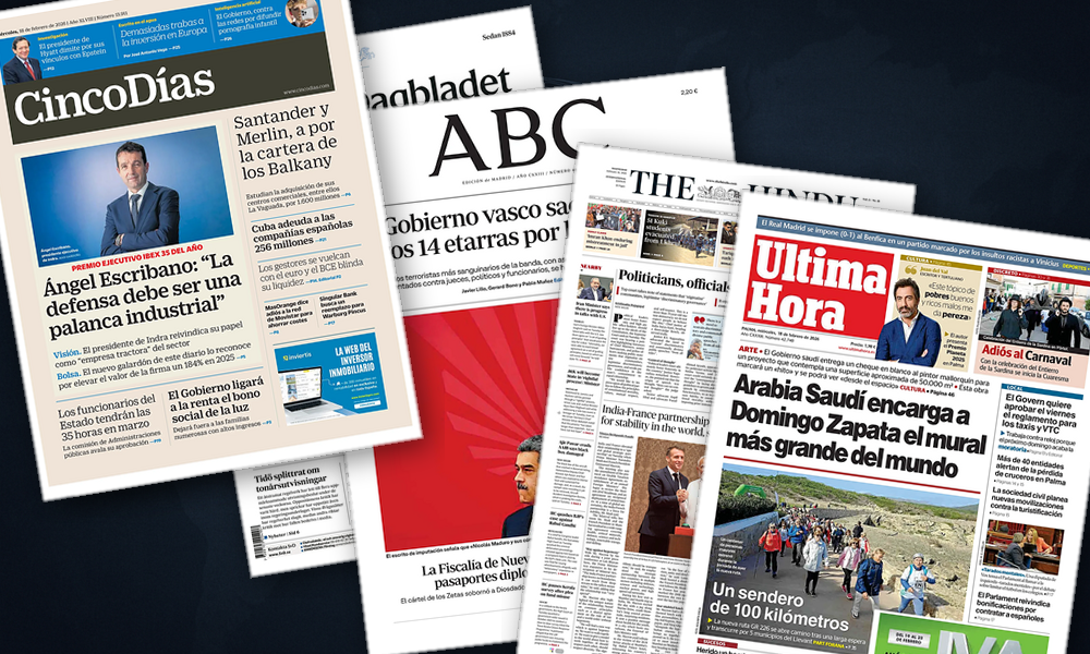 Collage delle prime pagine analizzate: Crisi in Perù, Jackson e il Carnevale