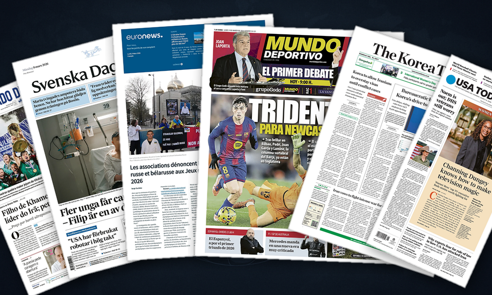 Collage delle prime pagine analizzate: Nuovo ayatollah, vecchie paure: guerra e petrolio dominano