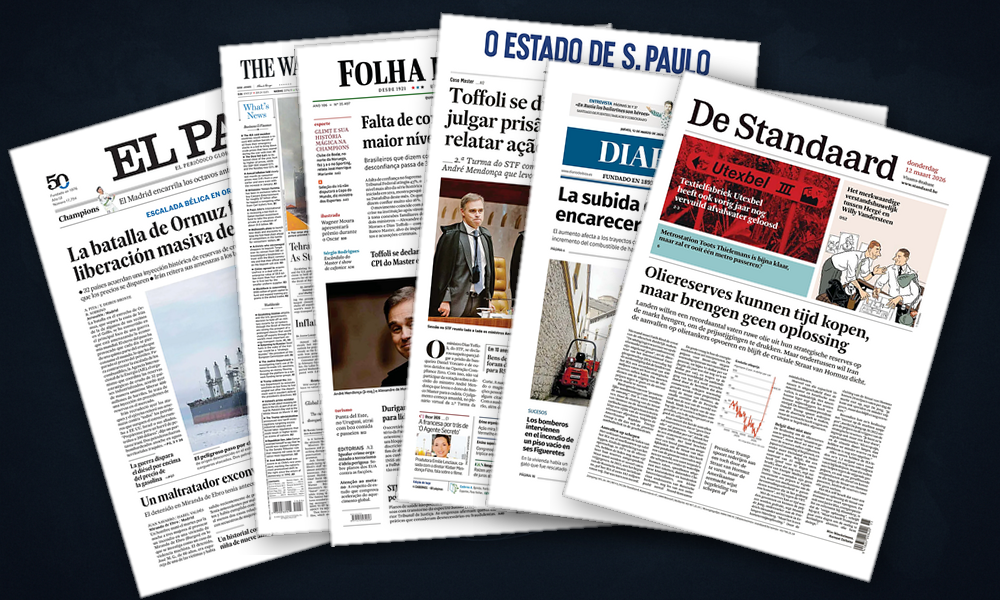 Collage delle prime pagine analizzate: Petrolio, guerra e istituzioni sotto stress