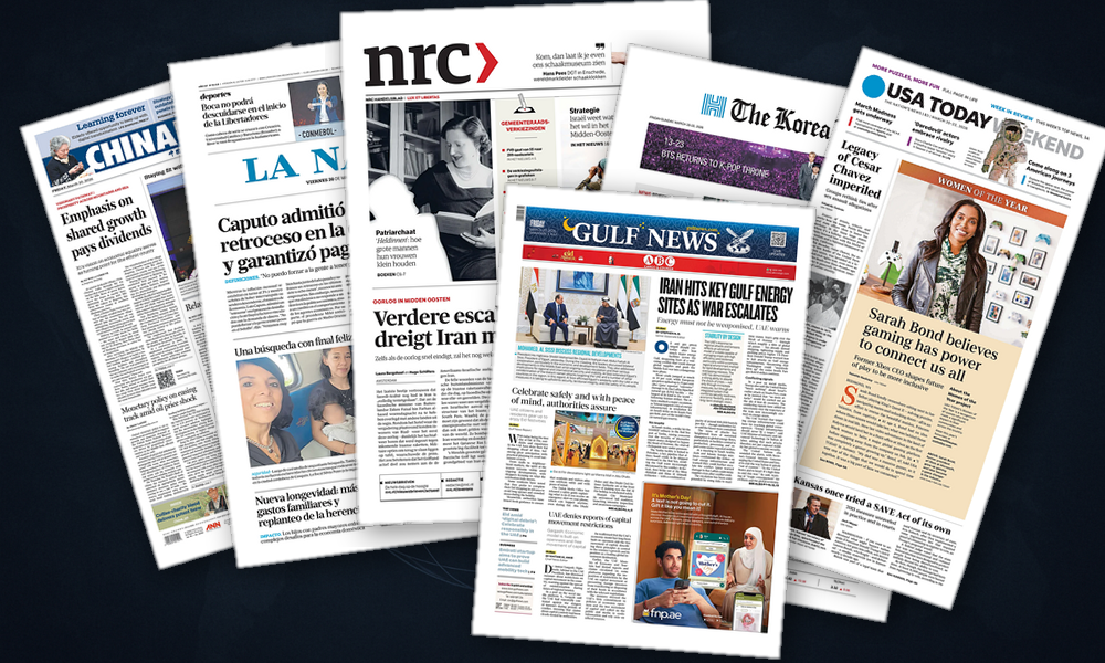 Collage delle prime pagine analizzate: Shock energetico e scosse politiche nelle Americhe