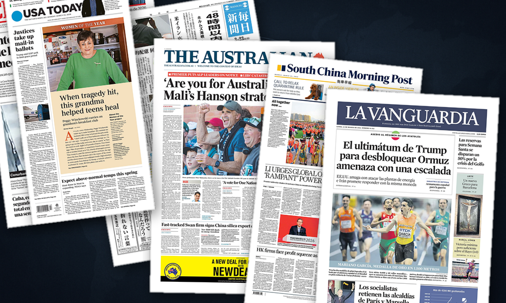 Collage delle prime pagine analizzate: Guerra, aeroporti e blackout sul continente