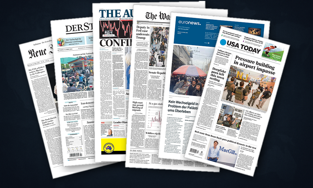 Collage delle prime pagine analizzate: Iran, frontiere e memoria nelle Americhe