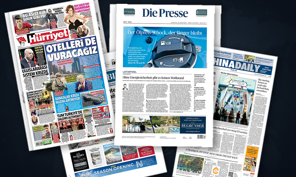 Collage delle prime pagine analizzate: Sicurezza, giustizia e tecnologia dominano le Americhe