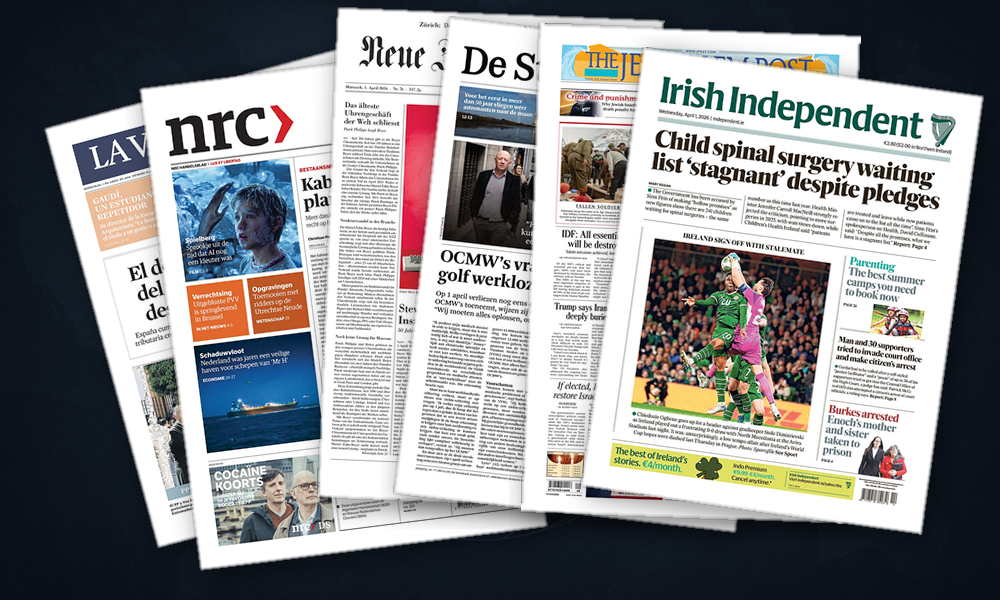 Collage delle prime pagine analizzate: Cittadinanza, guerra e Luna dominano le Americhe