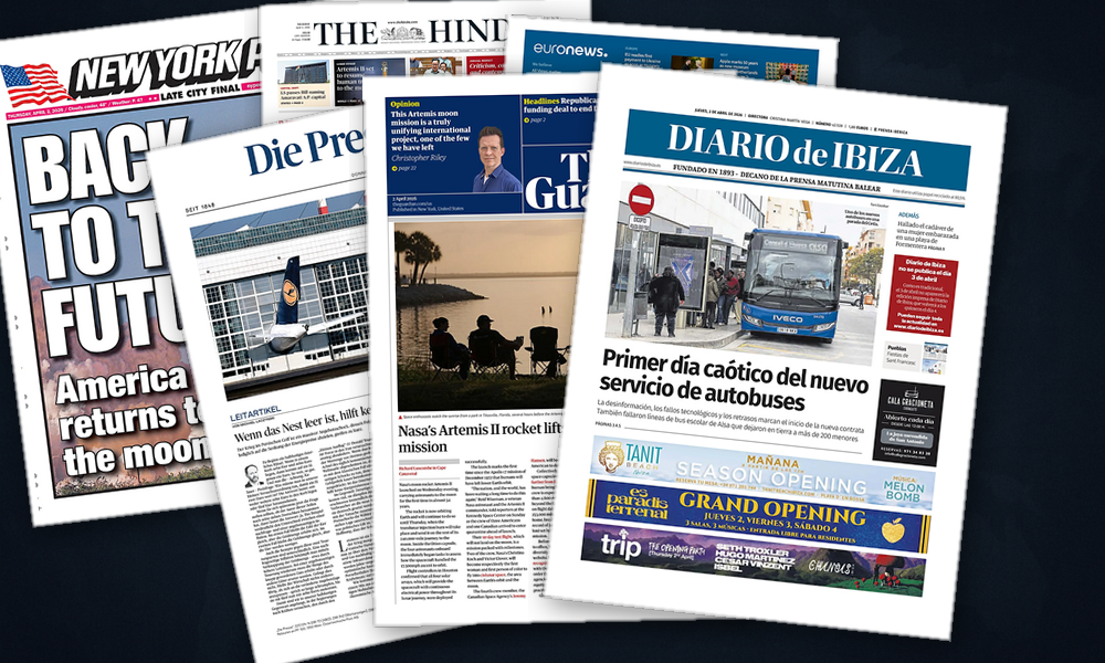 Collage delle prime pagine analizzate: Luna, guerra e democrazia nelle Americhe