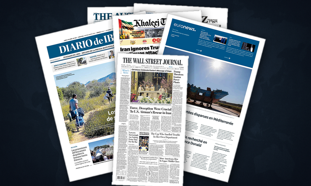 Collage delle prime pagine analizzate: Iran, ultimatum e fratture nelle Americhe