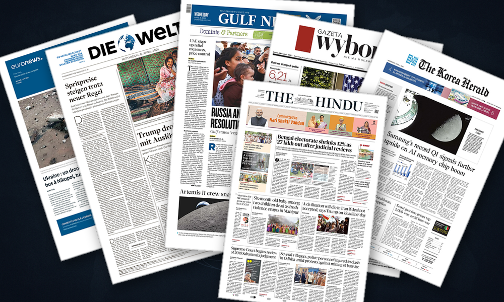 Collage delle prime pagine analizzate: Cessate il fuoco e sguardi opposti