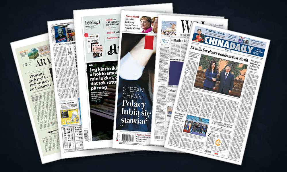 Collage delle prime pagine analizzate: Luna, Iran e prezzi: l’agenda americana