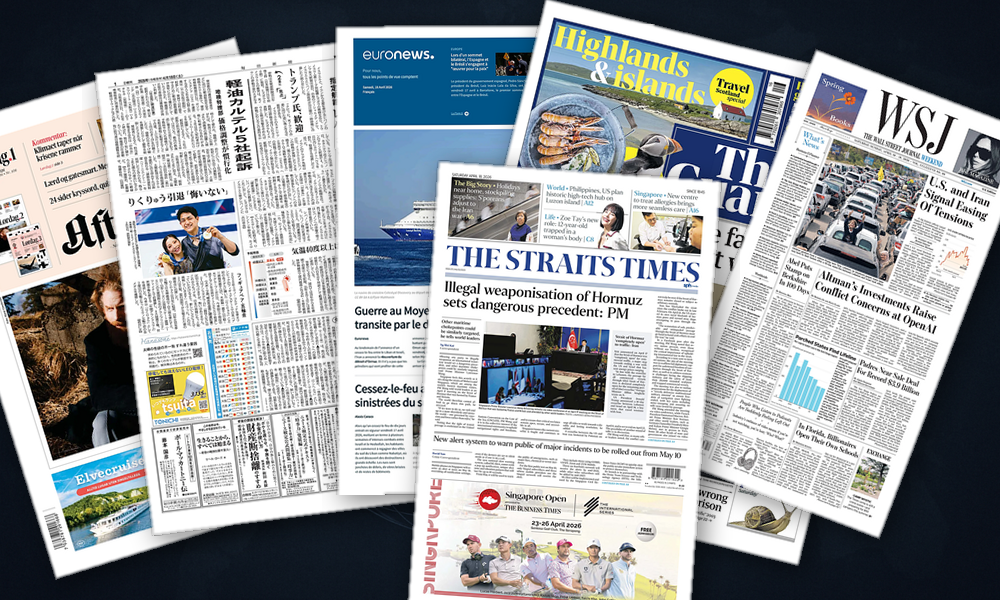 Collage delle prime pagine analizzate: Hormuz riapre, petrolio cala, Americhe in bilico