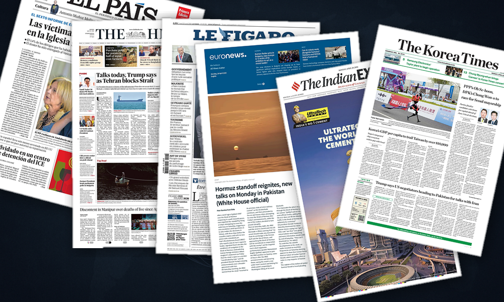 Collage delle prime pagine analizzate: Ormuz, prezzi e istituzioni: le Americhe in tensione