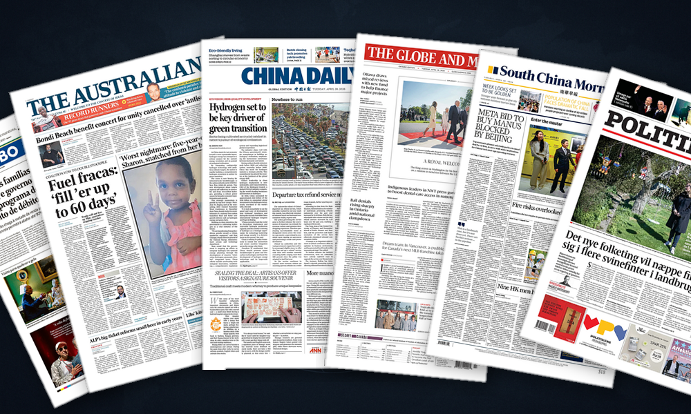 Collage delle prime pagine analizzate: Sicurezza, diplomazia e portafogli