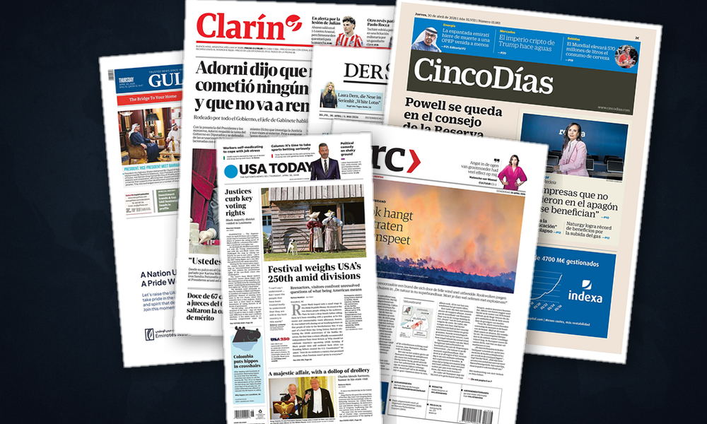 Collage delle prime pagine analizzate: Corti, banche centrali e crisi istituzionali