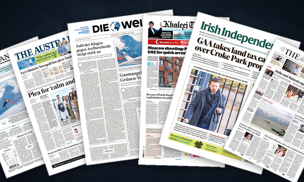 Collage delle prime pagine analizzate: Tokyo svolta, India intreccia legami, fiducia in prova