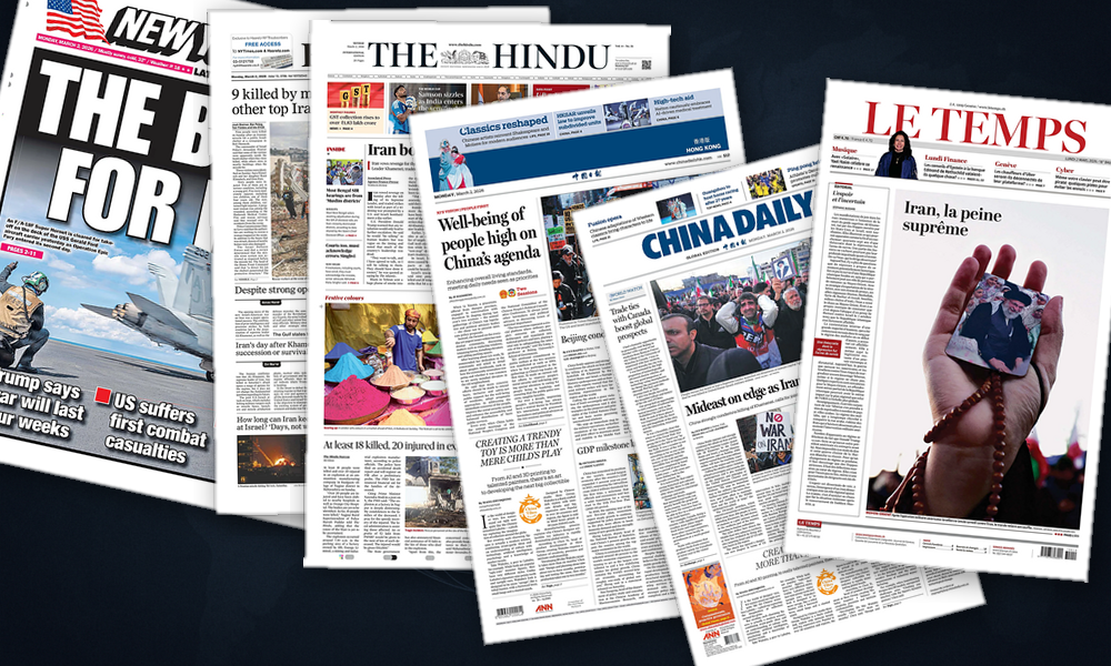 Collage delle prime pagine analizzate: Asia-Pacifico tra guerra e timori economici