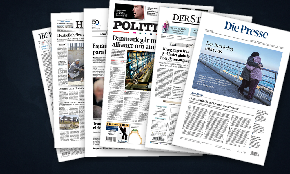 Collage delle prime pagine analizzate: Medio Oriente in fiamme, Asia in allerta