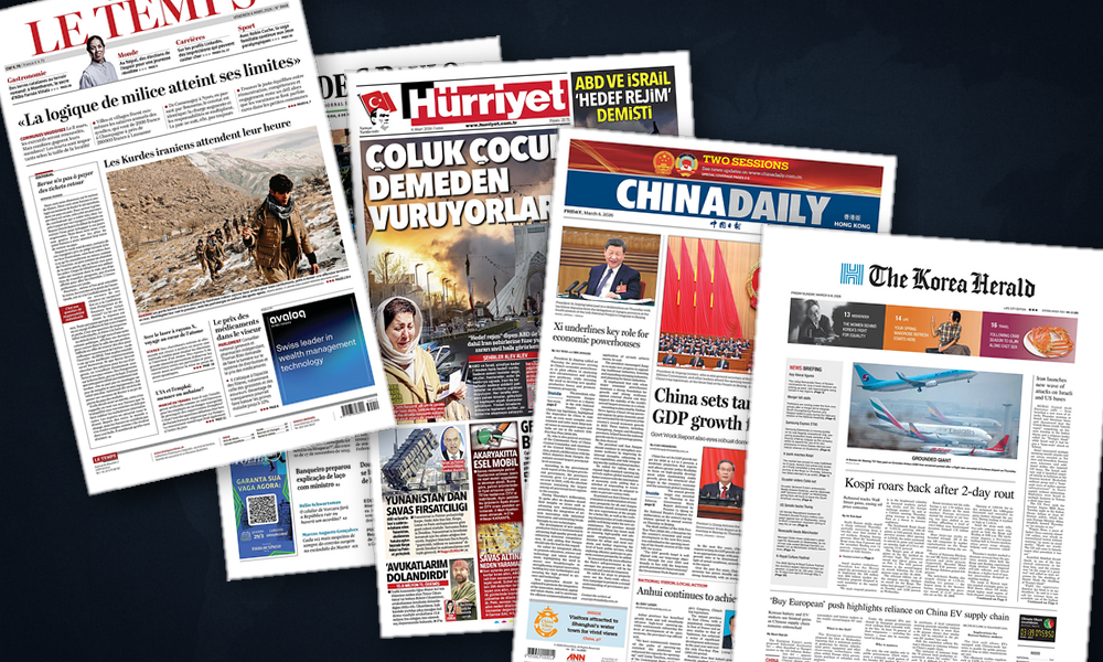 Collage delle prime pagine analizzate: Guerra e crescita: l’Asia tra allarme e pragmatismo