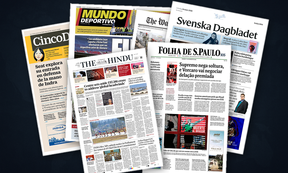 Collage delle prime pagine analizzate: Tra Hormuz, dazi e mercati in allarme