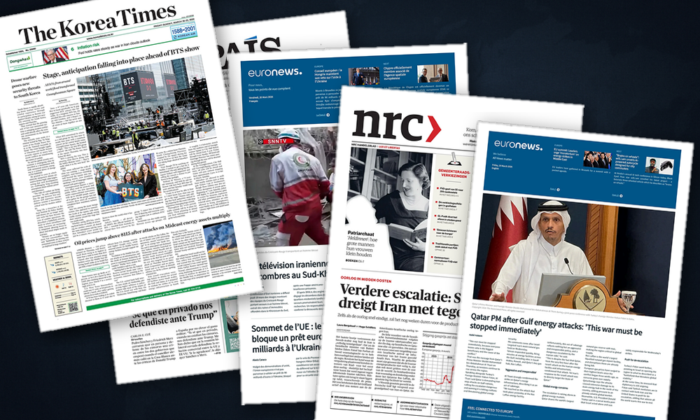 Collage delle prime pagine analizzate: Guerra dell’energia scuote l’Asia-Pacifico