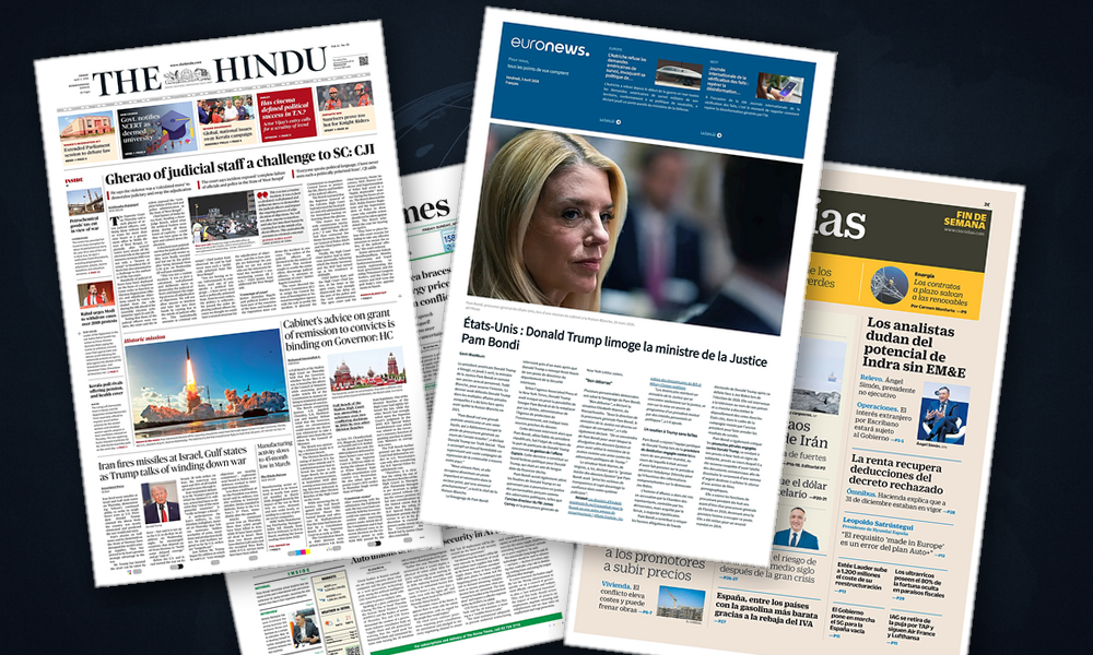 Collage delle prime pagine analizzate: Oriente tra guerra, energia e ritorno alla Luna