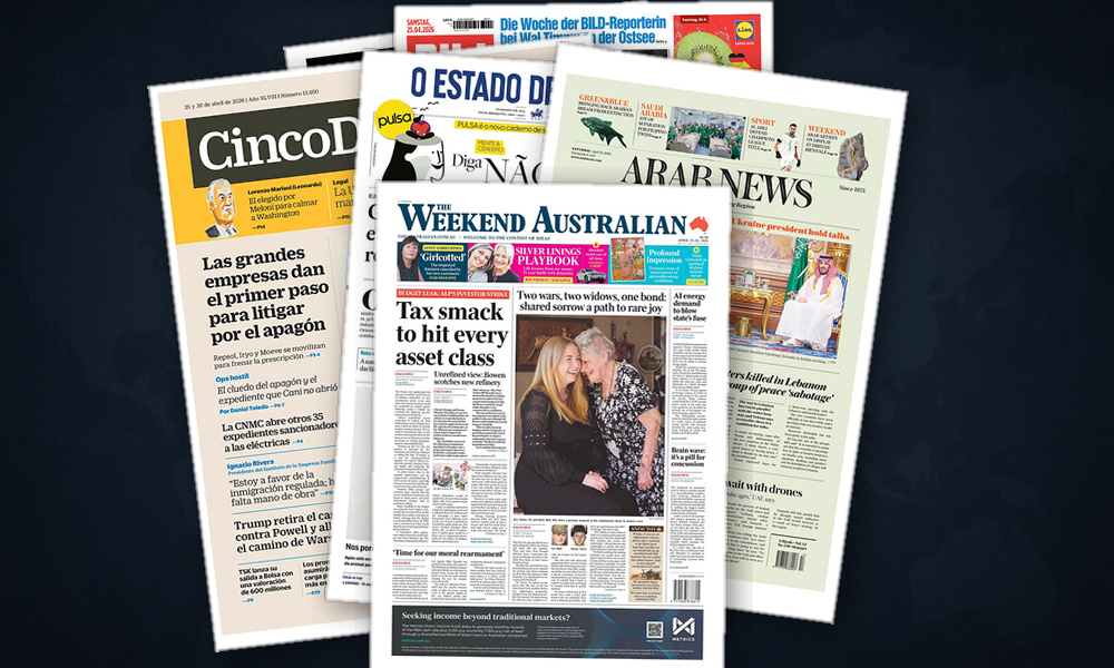 Collage delle prime pagine analizzate: Dall’Iran all’AI, priorità divise nel Pacifico