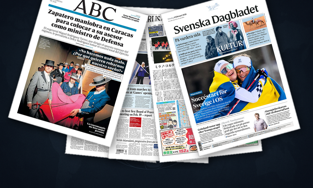 Collage delle prime pagine analizzate: Olimpiadi, maltempo e IA: l’Europa divisa