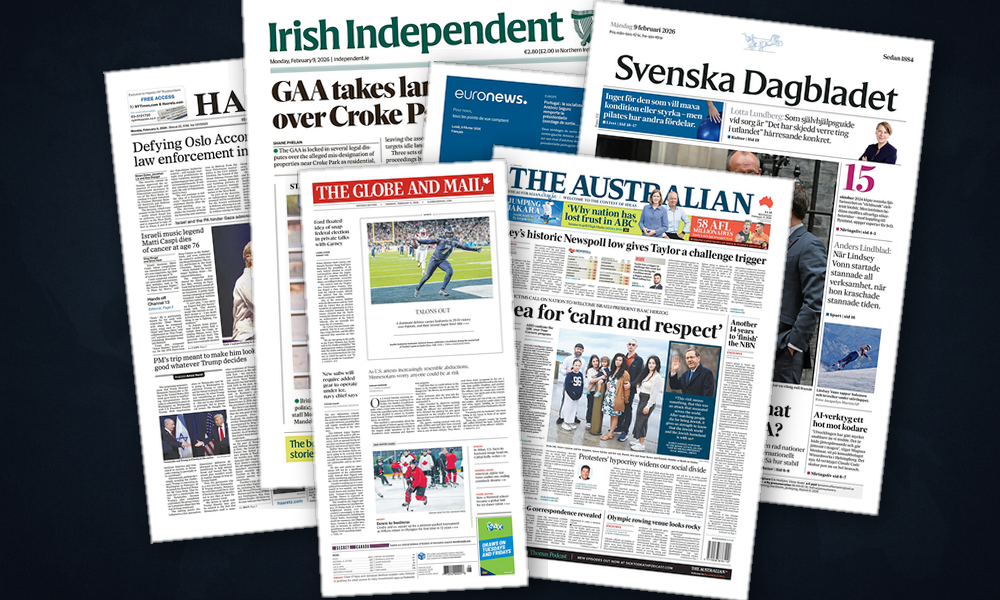 Collage delle prime pagine analizzate: Europa tra scandali, migrazioni e Olimpiadi contestate