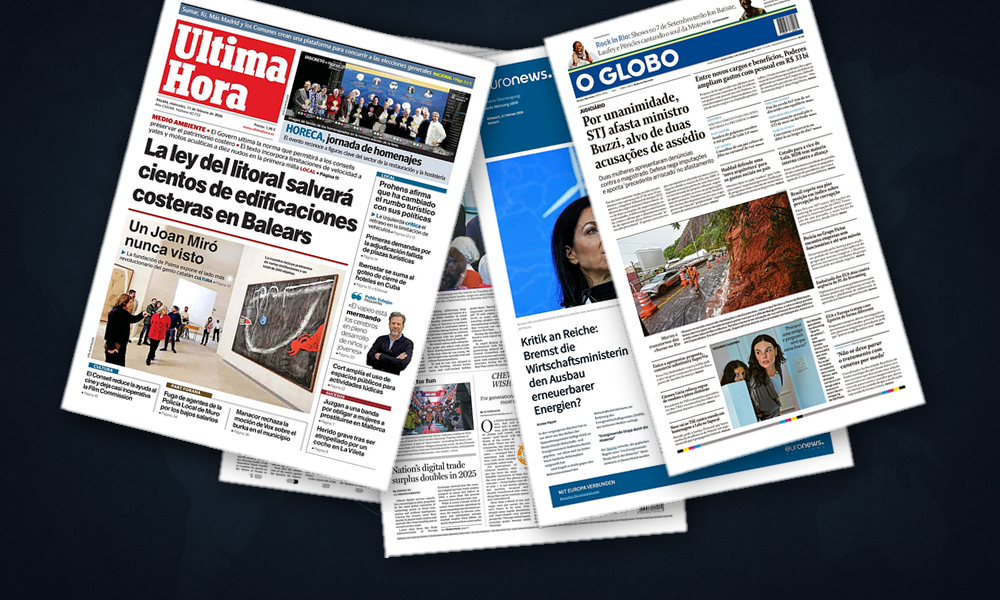 Collage delle prime pagine analizzate: Europa tra autonomia, energia e migrazioni