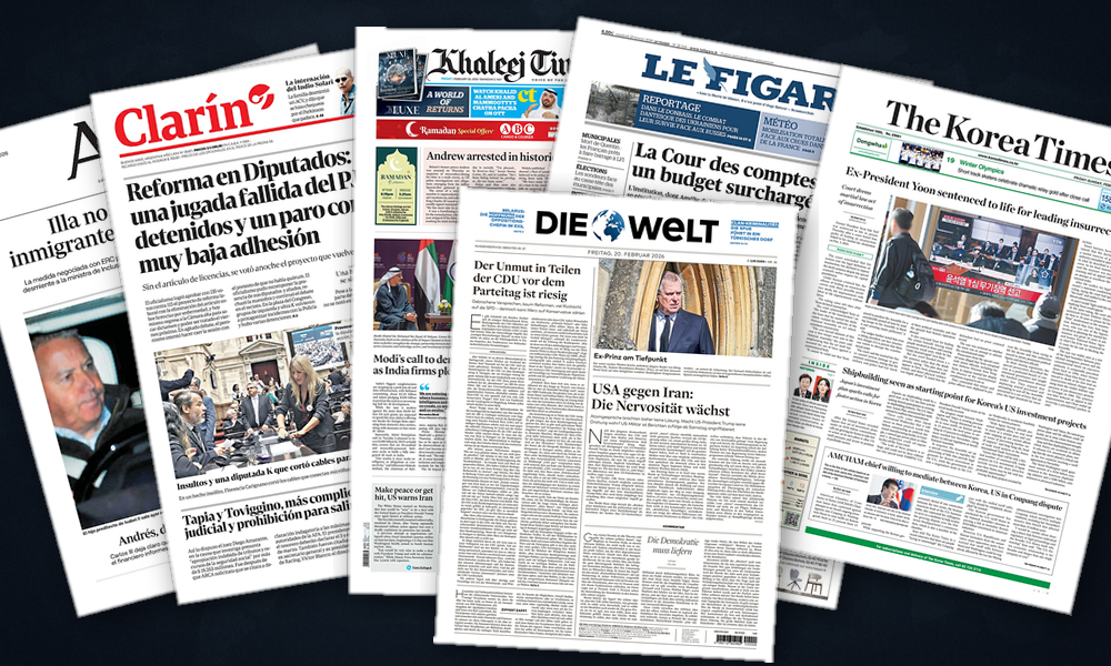 Collage delle prime pagine analizzate: Andrew scuote l’Europa tra scandali e crisi